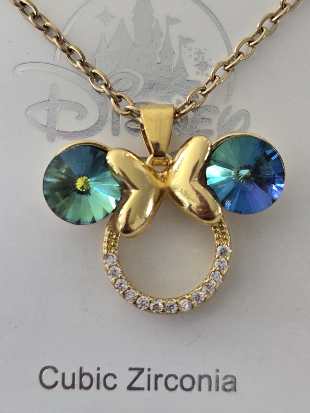Disney Minnie Mouse Iridescent Crystal Gold-Tone Necklace - Pavé Accents